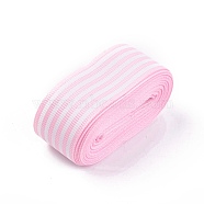 Stripe Pattern Printed Cotton Grosgrain Ribbon, for DIY Bowknot Accessories, Pearl Pink, 1 inch(25mm), about 5.47yards/roll(5m/roll)(X-OCOR-WH0051-A04)