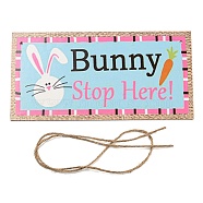 Wooden Wall Ornaments, with Jute Twine, Easter Hanging Decorations, for Party Gift Home Decoration, Rabbit, 10x20x0.2cm, Hole: 4mm(HJEW-C003-01A)
