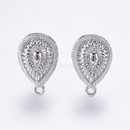 Alloy Stud Earring Findings, with Loop, Teardrop, Platinum, 19x12mm, Hole: 1mm, Pin: 0.7mm(PALLOY-F201-04P)