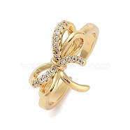 Bowknot Brass Micro Pave Clear Cubic Zirconia Open Cuff Rings, for Women, Golden, Bowknot: 12x16.5mm(RJEW-S417-01G-04)