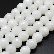 Electroplated Natural White Jade Beads Strands, Round, Faceted(128 Facets), 12mm, Hole: 1mm, about 31pcs/strand, 14.9 inch(38cm)(G-G749-05B-12mm)