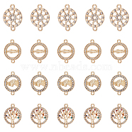 56Pcs 4 Styles Alloy Crystal Rhinestone Connector Charms, Flat Round Links, with Enamel, Golden, 18~27x17.3~24x1.7~2.5mm, Hole: 1.6~2.2mm, 14pcs/style(FIND-DC0003-57)