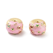 Donut Rack Plating Brass Enamel Beads, Cadmium Free & Lead Free, Long-Lasting Plated, Real 18K Gold Plated, Pink, 10x9.5x7.5mm, Hole: 3mm(KK-G512-03G-02)