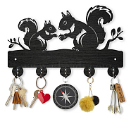 Wood & Iron Wall Mounted Hook Hangers, Decorative Organizer Rack, with 2Pcs Screws, 5 Hooks for Bag Clothes Key Scarf Hanging Holder, Squirrel, 187x300x7mm(HJEW-WH0055-022)