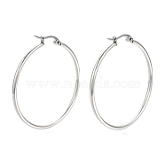 201 Stainless Steel Hoop Earrings, Stainless Steel Color, 12 Gauge, 43x40x2mm, Pin: 0.8mm(X-MAK-R018-40mm-S)