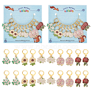 Alloy Enamel Flower Pendant Locking Stitch Markers, 304 Stainless Steel Clasp Stitch Marker, Sunflower/Lily/Rose, Mixed Color, 3.4~4cm, 5 style, 2pcs/style, 10pcs/set(HJEW-PH01874)