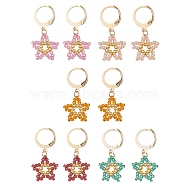 Star Glass Seed Braided Dangle Earrings, 304 Stainless Steel Leverback Earring for Women, Mixed Color, 31x15mm(EJEW-MZ00105)