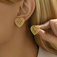 Elegant Hollow Heart Stainless Steel Stud Earrings for Women, Fashionable and Chic, Golden, show in picture(QB3366)