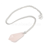 Natural Rose Quartz Cone Pointed Dowsing Pendulums, with Silver Plated Iron Curb Chains, Faceted, 210~215mm(G-A249-02S-07)