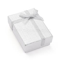 Cardboard Necklace Boxes, with Ribbon Bowknot and Sponge inside, Rectangle, Silver, 7x5x2.5cm(CBOX-G011-C03)