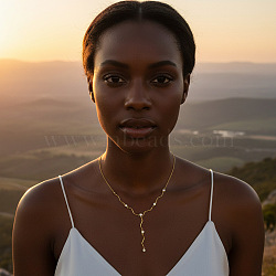 304 Stainless Steel Pave Clear Cubic Zirconia Y Tassel Necklaces, Real 18K Gold Plated, Flat Round, 16.93 inch(43cm)(WG6A8F3-04)