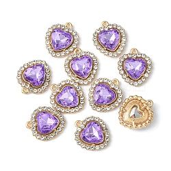 Alloy Rhinestone Charms, Heart, Light Gold, Light Amethyst, 18x16x5mm, Hole: 1.4mm(ALRI-YW0001-01H)