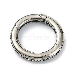 Tibetan Style 316 Surgical Stainless Steel Spring Gate Rings, Round Ring, Antique Silver, 18.5x3.4mm(STAS-E191-02AS-01)