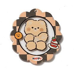 Printed Bear Theme Acrylic Pendants, Flower with Bear, Food, 39.5~40x35x2.5mm, Hole: 1.5mm(OACR-B015-05C)