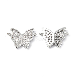 Brass Micro Pave Clear Cubic Zirconia Connector Charms, Butterfly Links, Platinum, 9.5x13x2mm, Hole: 1mm(KK-E068-VF247)