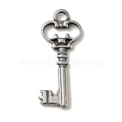 304 Stainless Steel Pendants, Key Charms, Antique Silver, 30x12x2mm, Hole: 3mm(STAS-G278-37AS)