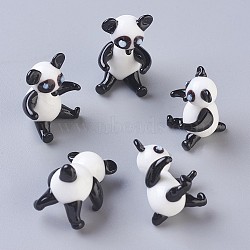 Home Decorations, Handmade Lampwork Display Decorations, Panda, White, 16~19x16~19x23~27mm(LAMP-L075-031)