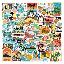 50Pcs Hawaii PVC Self Adhesive Stickers Set, Waterproof Beach Theme Decals, for Water Bottles, Laptop, Luggage, Cup, Computer, Mobile Phone, Skateboard, Guitar, Mixed Color, 44~54x52~73x0.1mm(STIC-C003-04)