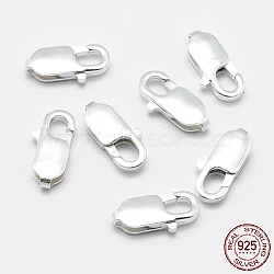 925 Sterling Silver Lobster Claw Clasps, Rectangle, Silver, 14x6.5x3mm, Hole: 1.5mm(STER-G019-03-14mm)