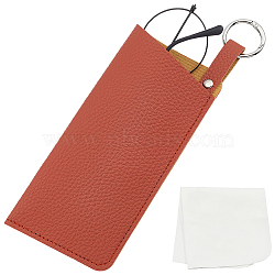 1Pc PU Leather Eyeglass Cases, with 1Pc Suede Fiber Glasses Cleaning Cloth, Rectangle, Sienna, 203x82x3.5mm(AJEW-CN0004-98B-03)