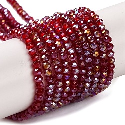 Baking Electroplate Glass Beads Strands, AB Color, Faceted, Round, Dark Red, 4x3mm, Hole: 1mm, about 113~115pcs/strand, 16.14''(41~42cm)(X-DGLA-A039-J4mm-B19)