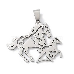 201 Stainless Steel Pendants, Horse Charm, Laser Cut, Anti-Tarnish, Stainless Steel Color, 31.5x38.5x1.5mm, Hole: 7.5x4mm(STAS-S157-25B-P)