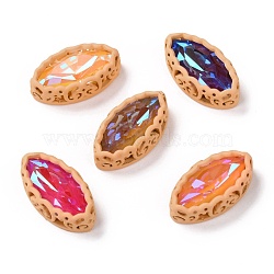 Sew on Rhinestone, Mocha Fluorescent Style,  Glass Rhinestone, with Brass Findings, Garments Accessories, Horse Eye, Mixed Color, Beige, 17.5x9.5x5.5mm, Hole: 0.8mm(RGLA-P033-F02-01)