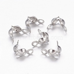 304 Stainless Steel Bead Tips, Calotte Ends, Clamshell Knot Cover, Stainless Steel Color, 8.5x4mm, Hole: 1.5mm(X-STAS-E129-05P)