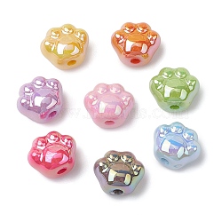 UV Plating Acrylic Beads, Paw Print, Mixed Color, 13x15x10mm, Hole: 3mm(PACR-M005-08)