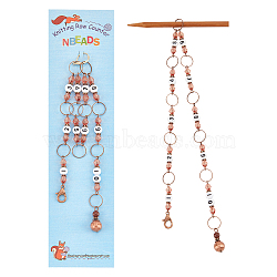 Knitting Row Counter Chains, Fit for Needles Up To 10mm, Acrylic Bead Stitch Marker with Zinc Alloy Lobster Claw Clasp for Tracking Project Progress, Red Copper, 42.3cm(HJEW-PH01732)