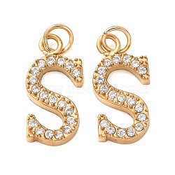304 Stainless Steel with Crystal Rhinestone Charms, Letter Charms, Polished, Ion Plating(IP), Golden, Letter S, 14.5x7x2mm, Hole: 2.5mm(RB-CBA5270-11G-S)