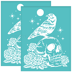 Self-Adhesive Silk Screen Printing Stencil, for Painting on Wood, DIY Decoration T-Shirt Fabric, Turquoise, Skull Pattern, 280x220mm(DIY-WH0338-093)