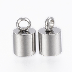 Tarnish Resistant 201 Stainless Steel Cord Ends, End Caps, Column, Stainless Steel Color, 10.5x7mm, Hole: 2mm, Inner Diameter: 6mm(STAS-H410-20P-E)