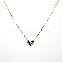 Golden Stainless Steel Heart Pendant Necklace for Women, Black, 15.35 inch(39cm)(WZ0134-1)