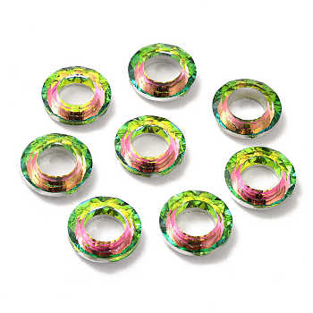 Electroplated Glass Linking Rings, Crystal Cosmic Ring, Prism Ring, Faceted, Back Plated, Round Ring, Lime Green, 20x5.5mm, Inner Diameter: 11mm