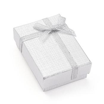 Cardboard Necklace Boxes, with Ribbon Bowknot and Sponge inside, Rectangle, Silver, 7x5x2.5cm