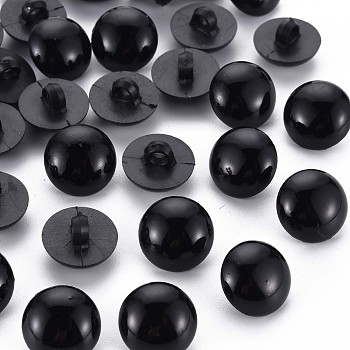 1-Hole Plastic Buttons, Half Round, Black, 15x10.5mm, Hole: 2.5mm