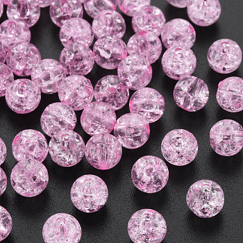 Transparent Crackle Acrylic Beads, Round, Pearl Pink, 8x7mm, Hole: 1.8~2mm, about 1745pcs/500g