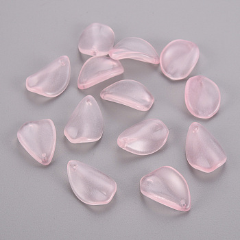 Transparent Imitation Jade Glass Pendants, Kapok Petal, Pink, 21x14x2.5mm, Hole: 1.2mm