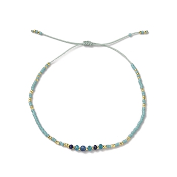 Miyuki Seed Beads and Natural Apatite Braided Bead Bracelets, with Nylon Cord, Turquoise, Inner Diameter: 1-3/4~3 inch(4.4~7.7cm)