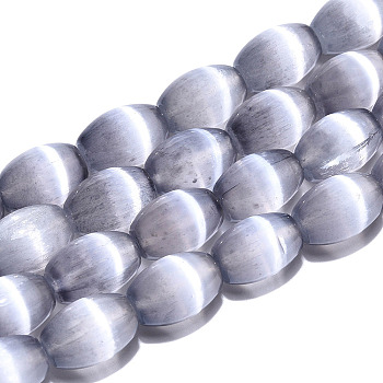 Dyed Natural Selenite Beads Strands, Rice, Steel Blue, 12x8mm, Hole: 0.7mm, about 32pcs/strand, 15.39''(39.1cm)