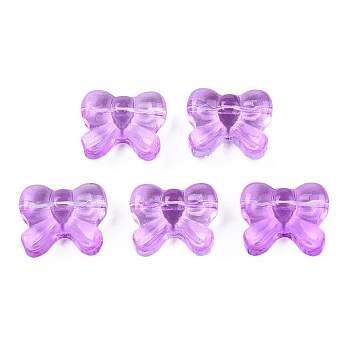 Transparent Spray Painted Glass Beads, Bowknot, Orchid, 14x16x6mm, Hole: 1mm