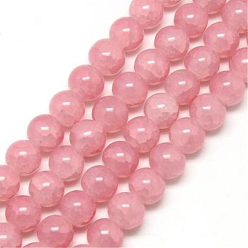 Baking Painted Crackle Glass Bead Strands, Round, Flamingo, 8mm, Hole: 1.3~1.6mm, about 100pcs/strand, 31.4 inch