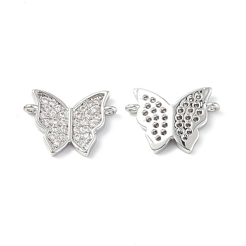 Brass Micro Pave Clear Cubic Zirconia Connector Charms, Butterfly Links, Platinum, 9.5x13x2mm, Hole: 1mm