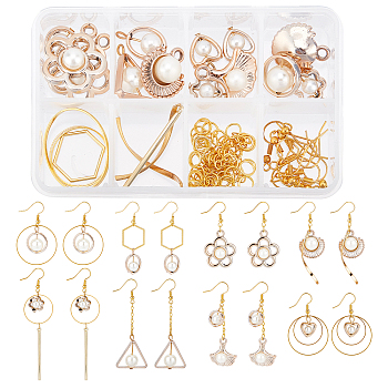 SUNNYCLUE ABS Plastic Imitation Pearl Pendants, with UV Plating Acrylic Findings, Alloy & Brass Linking Rings, Brass Cable Chains & Earring Hooks, Creamy White, 16~28.5x12~24x6~13.5mm, Hole: 1.5~2.5mm