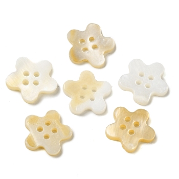 4 Hole Natural Freshwater Shell Buttons, Flower, BurlyWood, 12.5~13x13~13.5x2mm, Hole: 1.4mm