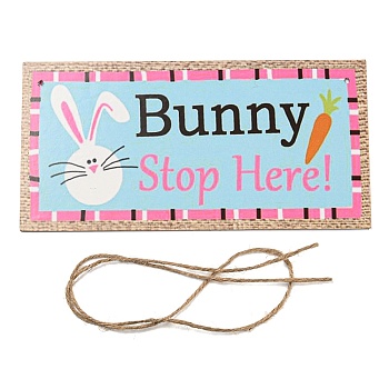 Wooden Wall Ornaments, with Jute Twine, Easter Hanging Decorations, for Party Gift Home Decoration, Rabbit, 10x20x0.2cm, Hole: 4mm