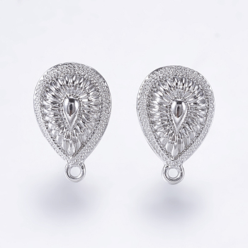 Alloy Stud Earring Findings, with Loop, Teardrop, Platinum, 19x12mm, Hole: 1mm, Pin: 0.7mm