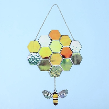 Acrylic Honeycomb Pendant Decorations, for Home Room Wall Hanging Decoration, Gold, 180x170mm