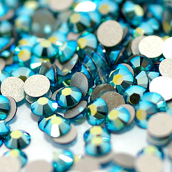 Glass Flat Back Rhinestone, Grade A, Back Plated, Faceted, AB Color, Half Round, Blue Zircon, SS16, 3.8~4.0mm, 1440pcs/bag